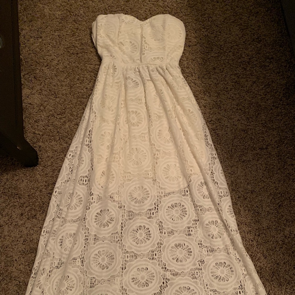 White strapless maxi dress